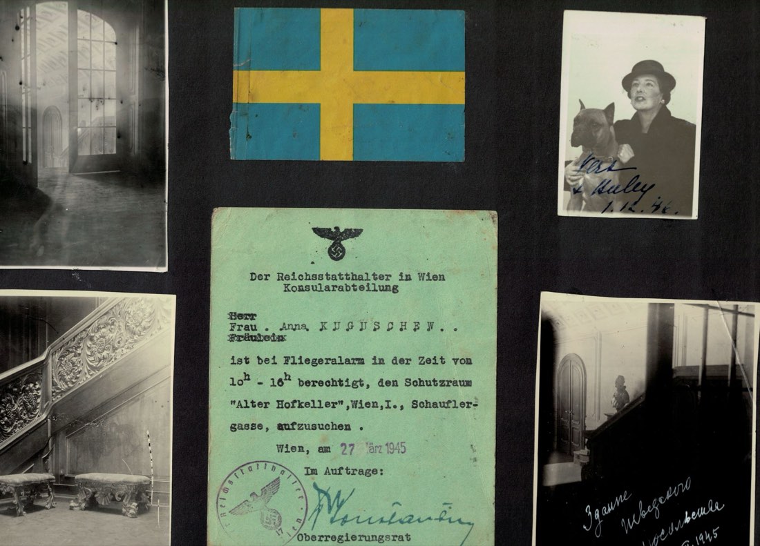 Страница альбома: Вена, 1945 год, пропуск в бомбоубежище на имя Анны Кугушевой